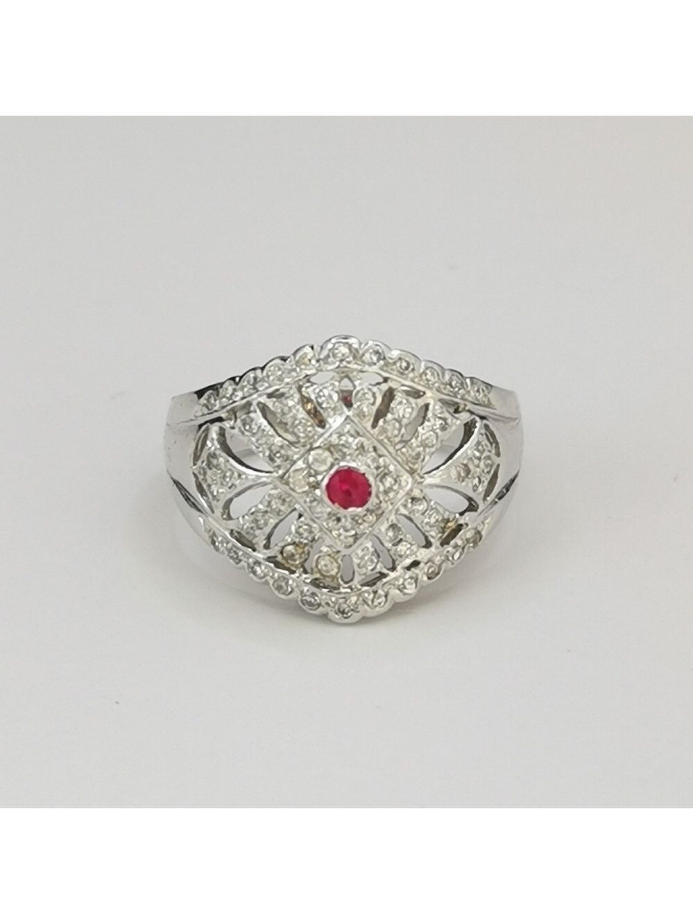 Natural Ruby White Sapphire Sterling Silver Ring Size 8 🆕